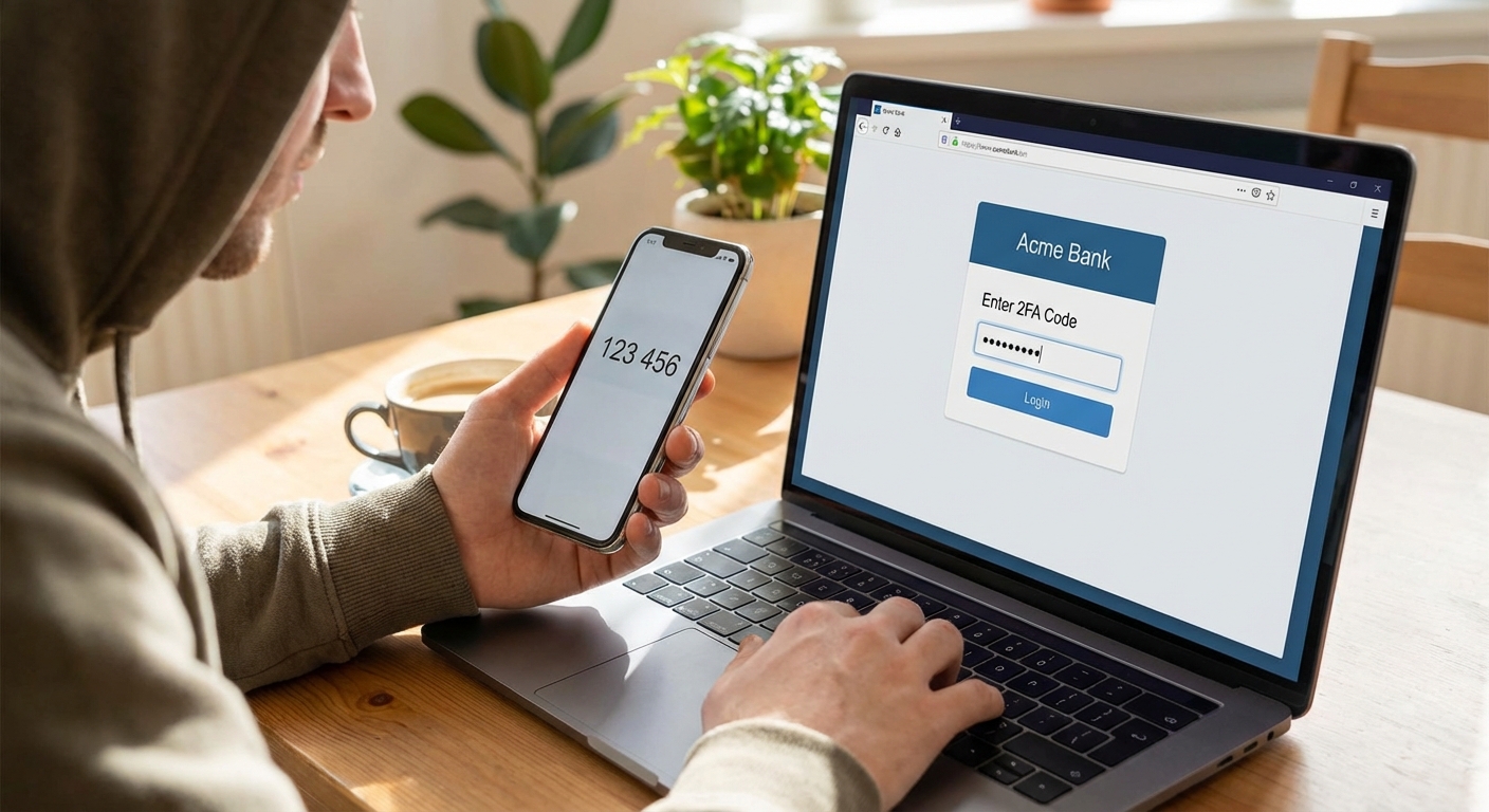 A user entering a two-factor authentication code on their laptop.