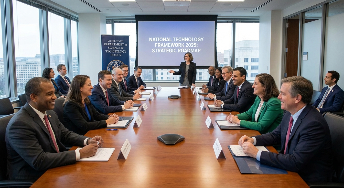 Policymakers in a meeting discussing a national technology framework.