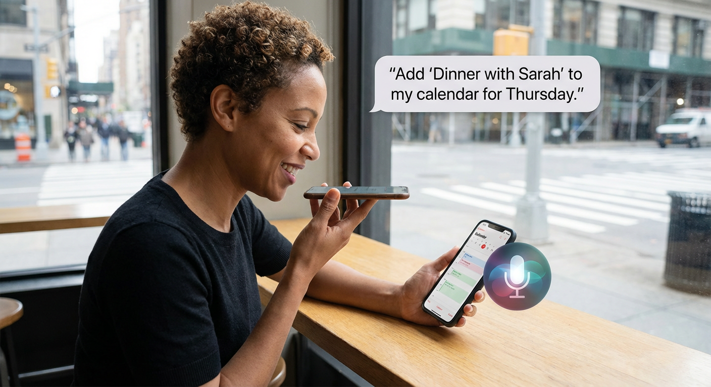 A person using their smartphone's intelligent assistant to manage their schedule.
