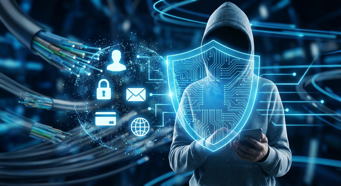 Conceptual image of a digital shield protecting personal data.