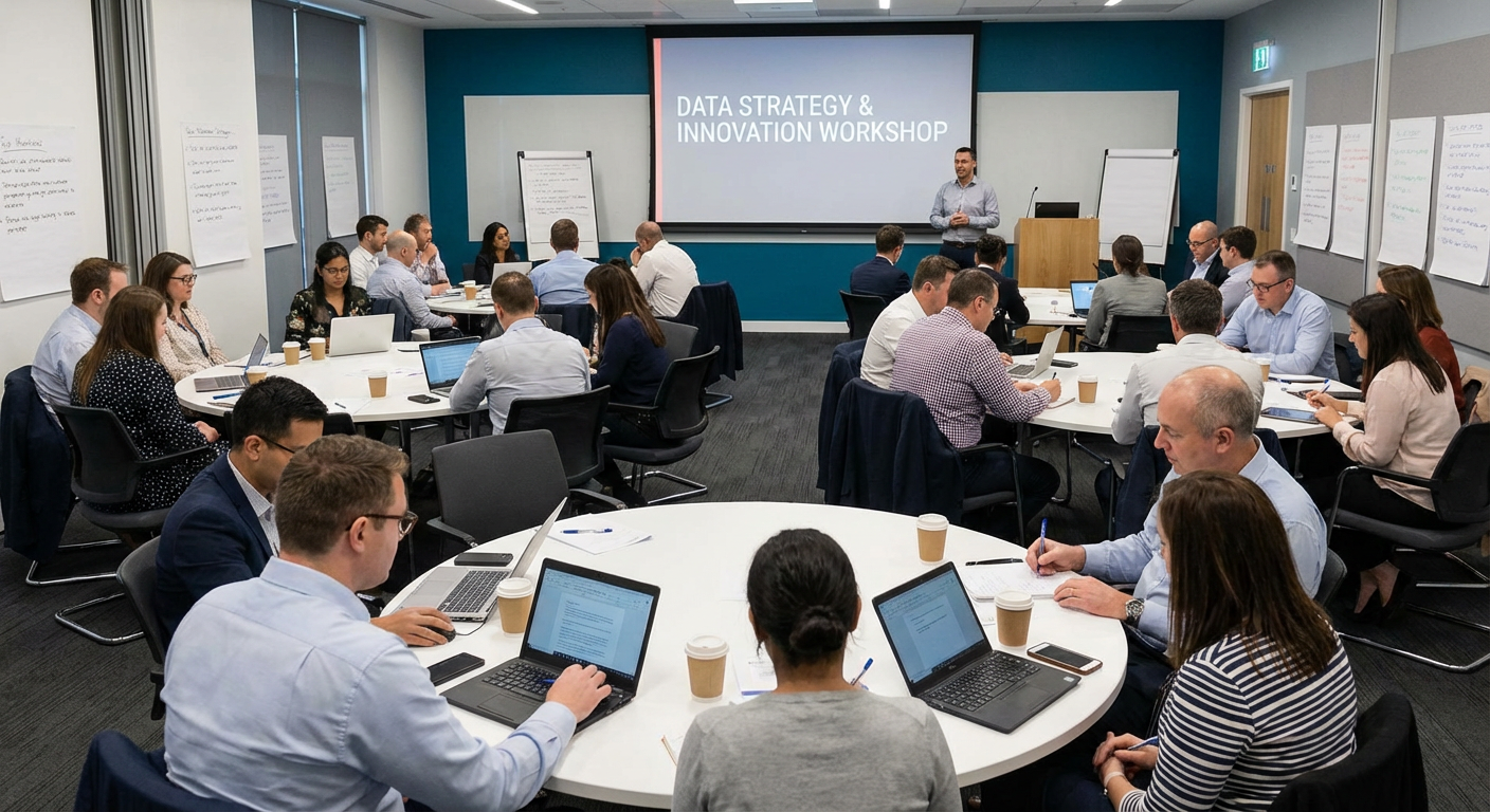 A group of employees attending a workshop or training session.