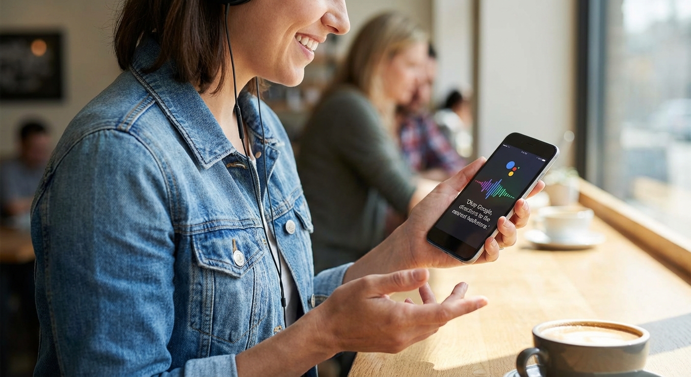 A person using a smart assistant on their mobile phone.