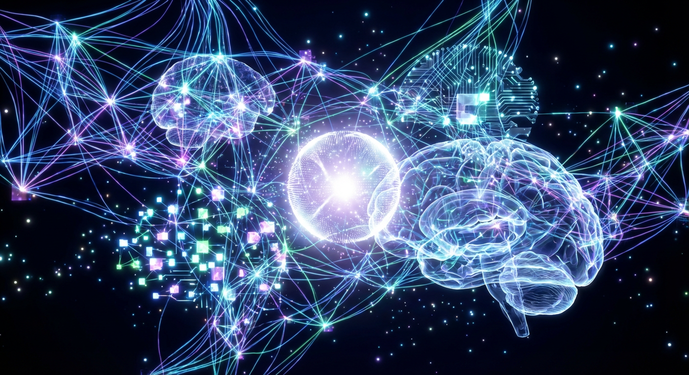 An abstract visualisation of artificial intelligence networks.