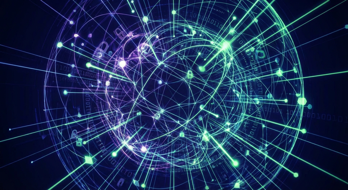 An abstract graphic representing the network of data and cybersecurity.