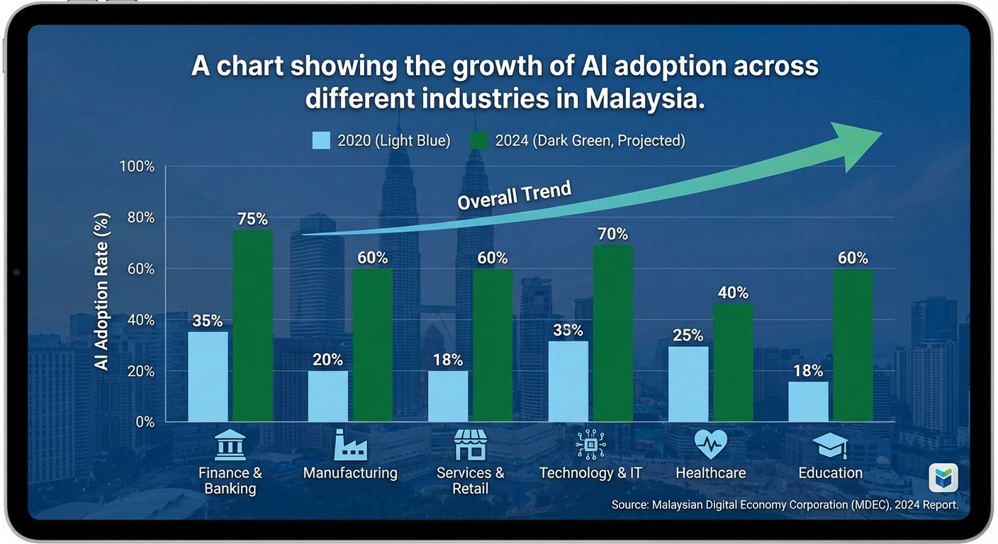 A chart showing the growth of AI adoption across different industries in Malaysia.