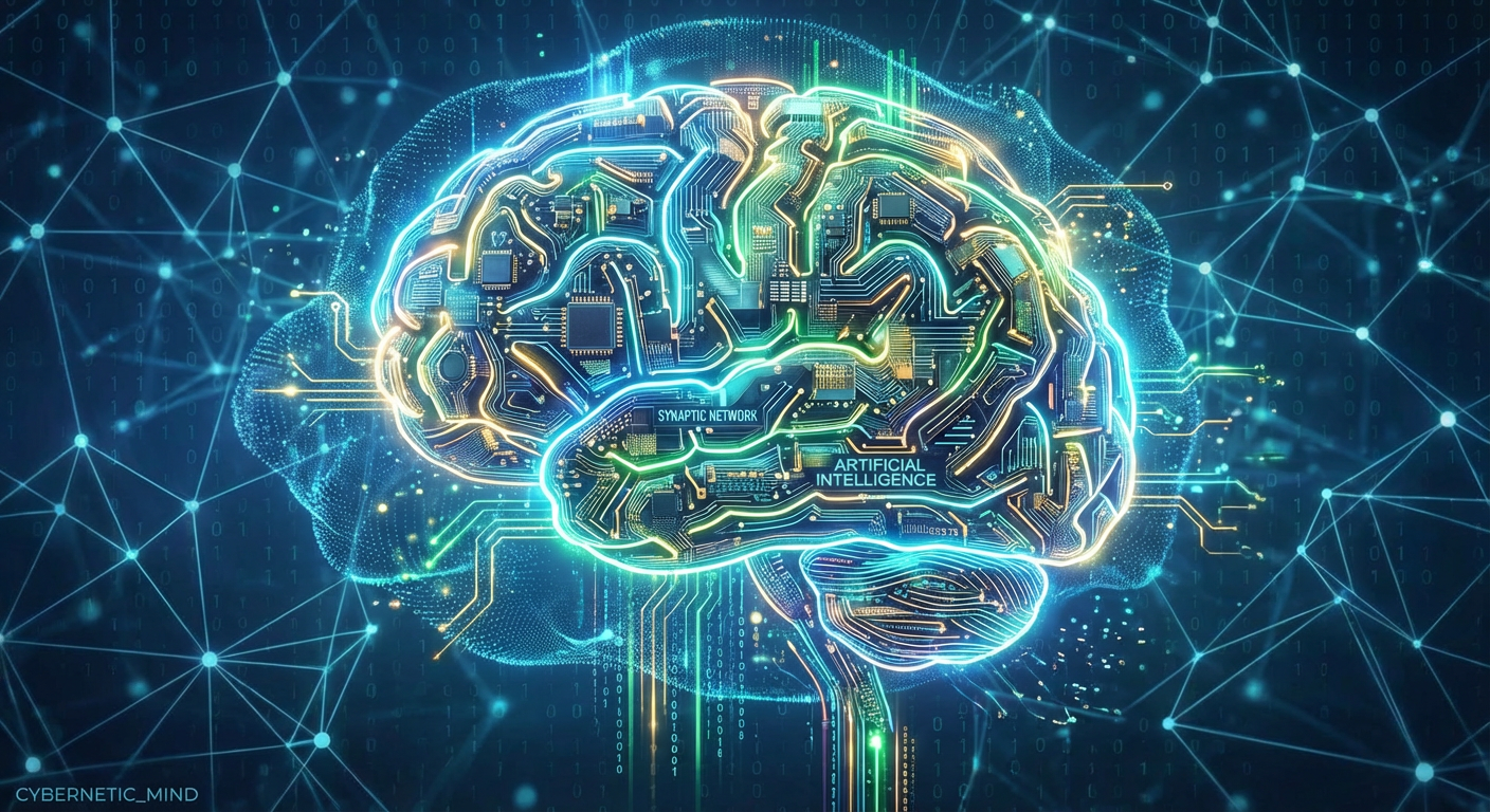 A digital illustration of a brain made of circuits, representing artificial intelligence.