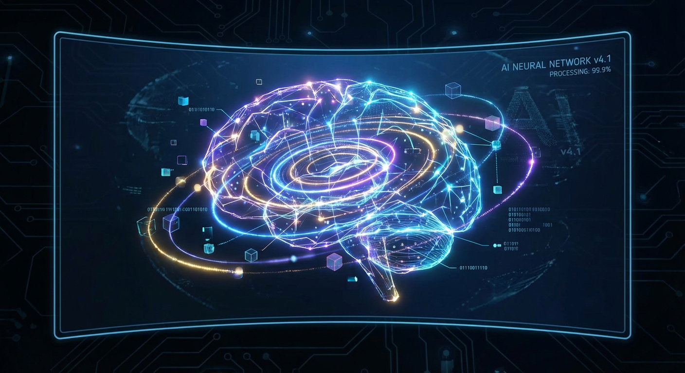 A digital visual representing the neural network of an AI.