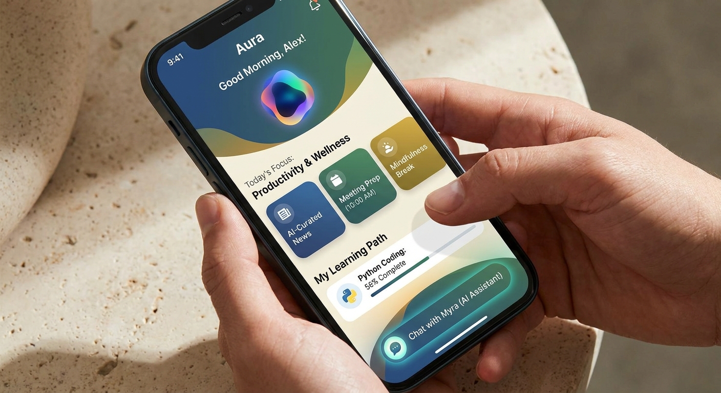 A close-up of a smartphone screen showing a personalised AI-driven app interface.