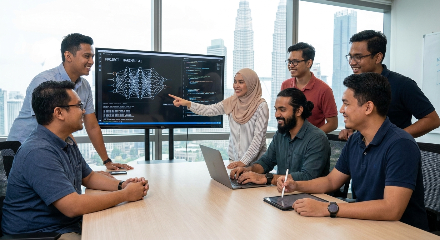 Malaysian tech professionals collaborating on an AI project.
