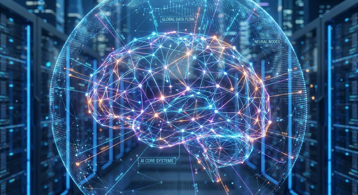 Data visualization showing AI network connections.