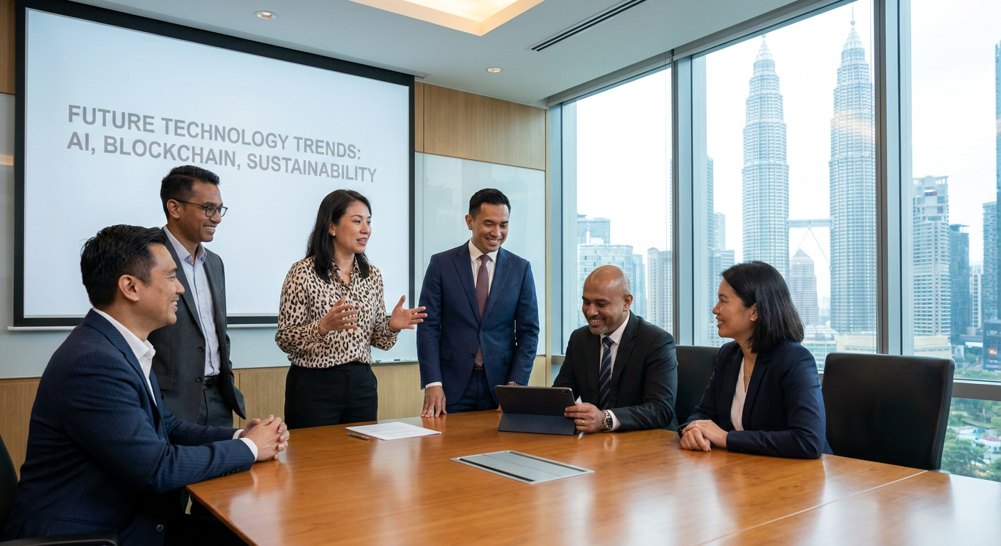 Business leaders in Malaysia discussing future technology trends.
